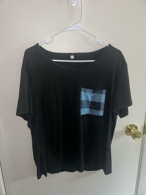 Unknown - Black Pajama Top with Blue Striped Pocket - XL